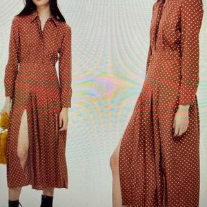 Topshop size 8 polka dot white terracotta midi maxi dress with front slits